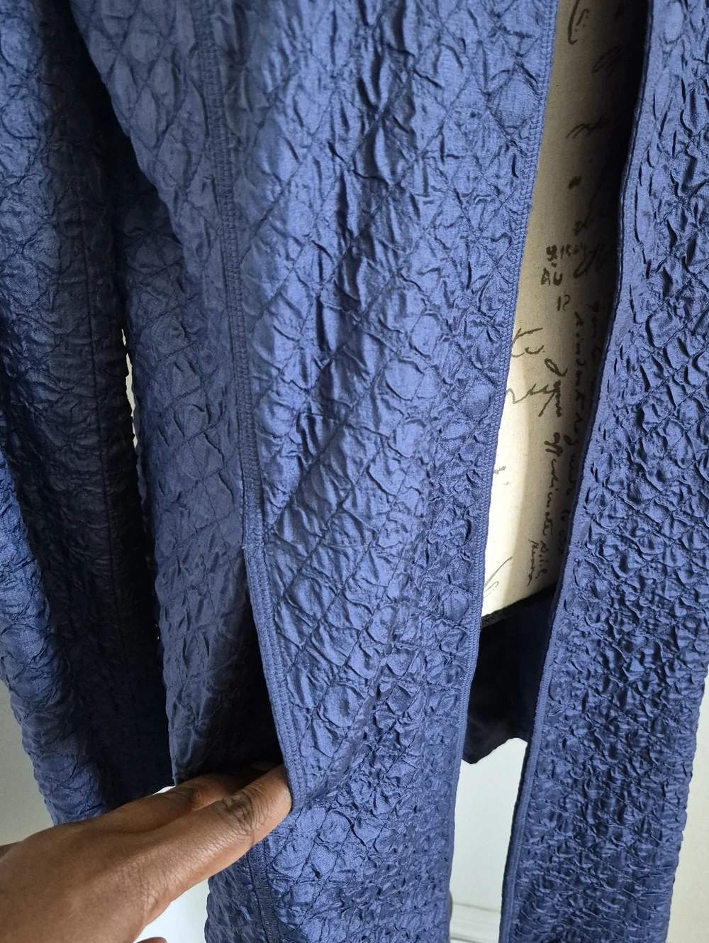 Eileen Fisher Quilted Crinkled Silk, Midi Trench Evening Coat in Blue